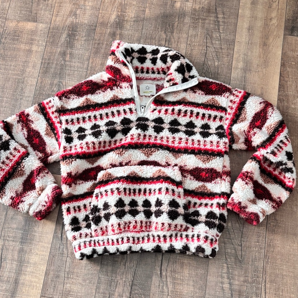 Aerie Red and Black Patterned Sweater